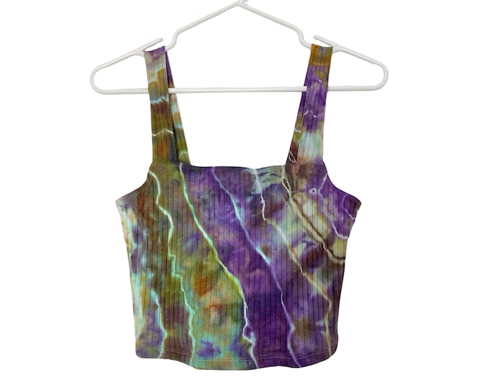Handmade Geode Ice Tie Dye Ribbed Tank Top Womens Size Small Boxy Cropped Purple