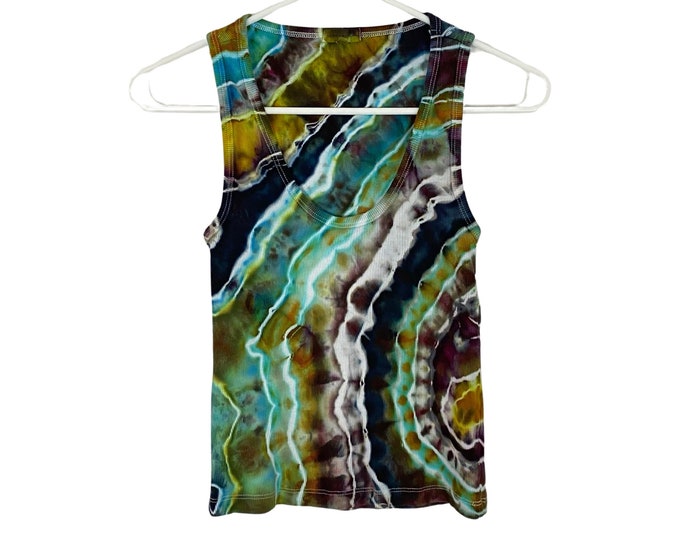 Good American Ribbed Tank Top Womens Medium Small Ice Geode Tie Dye Handmade Green Colorful Rare Upcycled One of A Kind Free Shipping