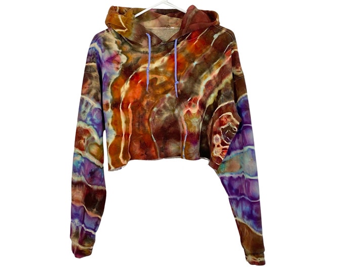 Handmade Geode Tie Dye Hoodie Sweatshirt Pullover Crop Womens Medium Small XS Upcycled Sweats Shirt Boho Colorful Free Shipping