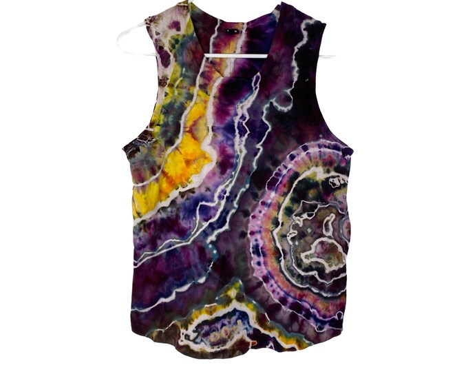 Monrow Tie Dye Tank Top Womens XS Purple Yellow Pink Geode Tee Handmade Upcycled One Of A Kind Tee Free Shipping