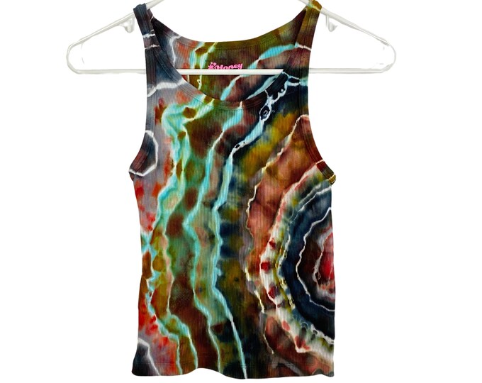 Handmade Ribbed Tank Top Womens Small Geode Tie Dye Colorful Neon Turquoise Free Shipping