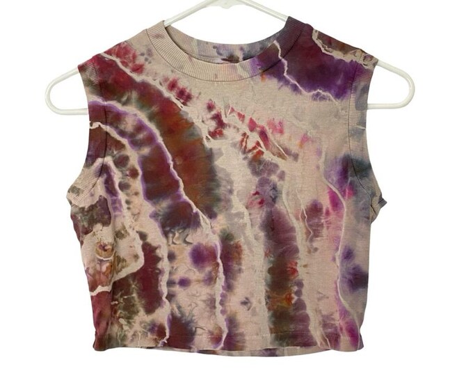 Upcycled Crop Top Tank Womens Size Small Geode Ice Tie Dye Handmade Multi
