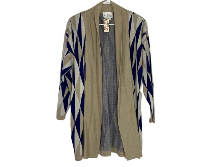 NWT Vintage 90s Andrea Lauren Long Geometric Cardigan Sweater Open Front Small Free Shipping