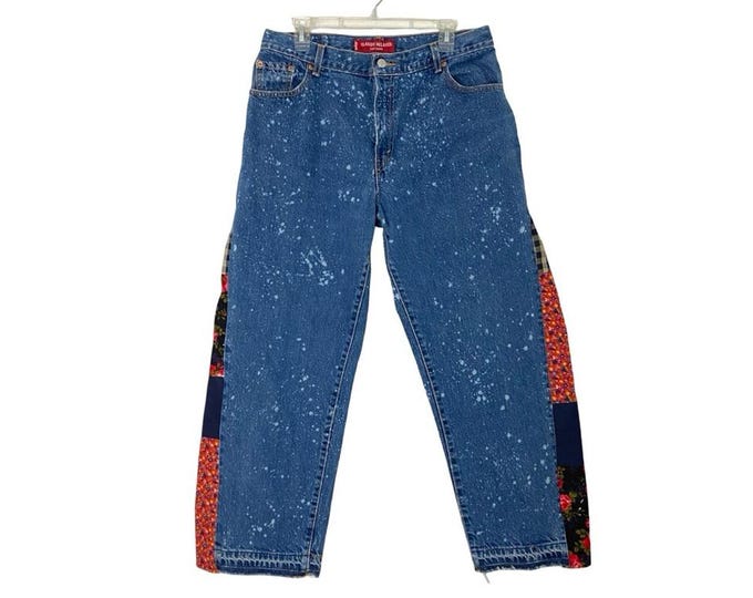 Levi’s Upcycled Jeans Womens Size XL 14 16 Waist 32 Patchwork Handmade Flare