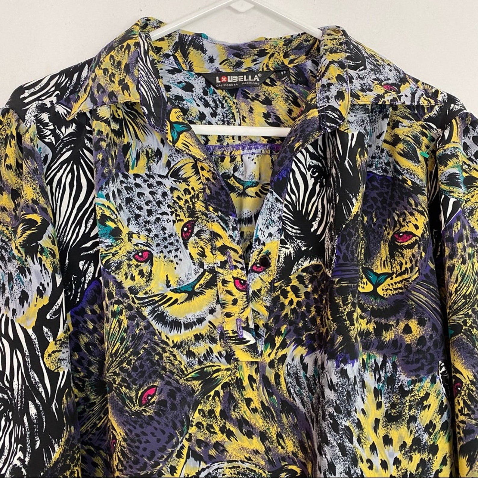 Vintage 80s Animal Print Pullover Henley Blouse Womens XL Free - Etsy