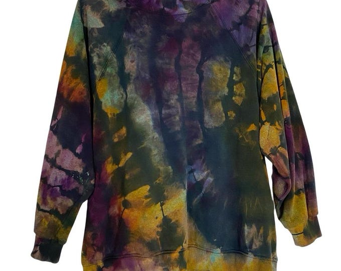 Upcycled Tie Dye Sweatshirt Womens Size Small Pullover Hand Dyed Black Purple