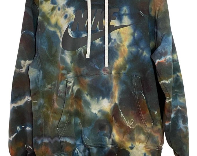 Custom Tie Dye Hoodie Sweatshirt Pullover Mens Unisex Size Small OOAK Brown