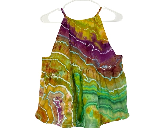 Handmade Geode Tie Dye Halter Tank Top Shirt Womens Size Large Colorful Cotton Upcycled Free Shipping