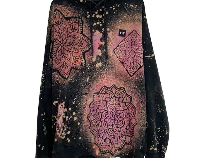 Custom Hoodie Sweatshirt Mens Size XL Unisex Pullover Mandala Upcycled