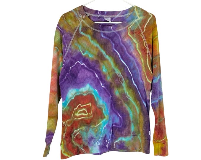 Geode Tie Dye Thermal Pullover Shirt Womens Size Medium Top Tee Colorful Free Shipping