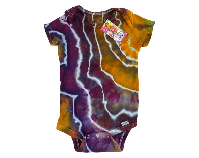 Upcycled Infant Baby Geode Tie Dye One Piece 12 Month Handmade Snap Crotch Purple Gray Cotton Free Shipping