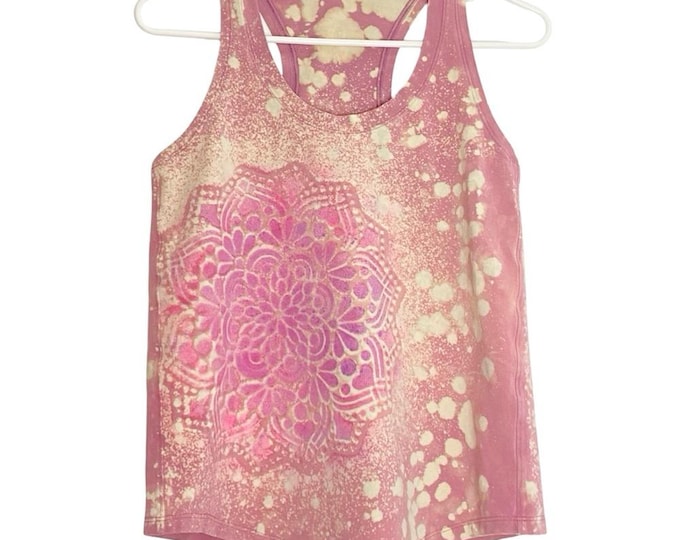 Lululemon Floral Tank Top Shirt Womens Size Small 4 Pink Mauve Mandala Handmade