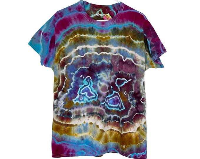 Handmade Geode Tie Dye Tshirt Mens Large Unisex Blue Cotton Tee Short Sleeve Free Shipping