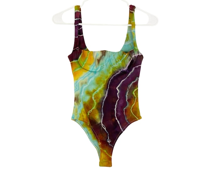 Handmade Tie Dye Bodysuit Womens Size Small Balconette Corset Bustier Tank Top Free Shipping