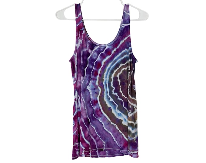 Upcycled Geode Tie Dye Tank Top Shirt Womens Size Medium Purple Y2K Handmade Free Shipping