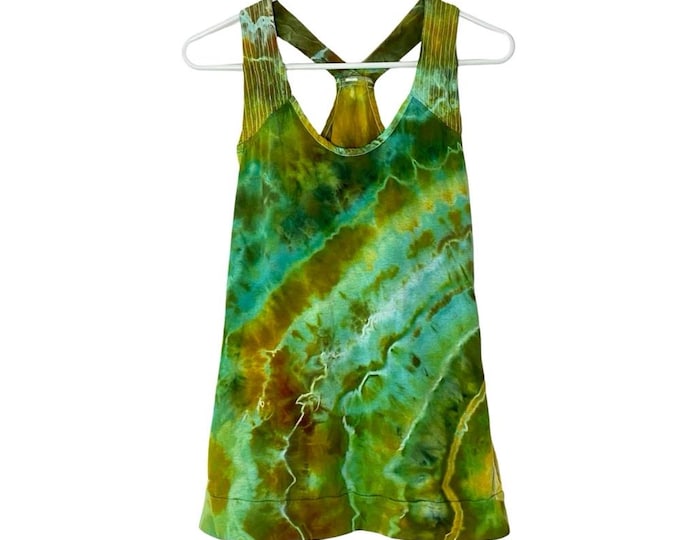 Handmade Ice Tie Dye Tank Top Womens Size Small Upcycled Crystal Geode Green