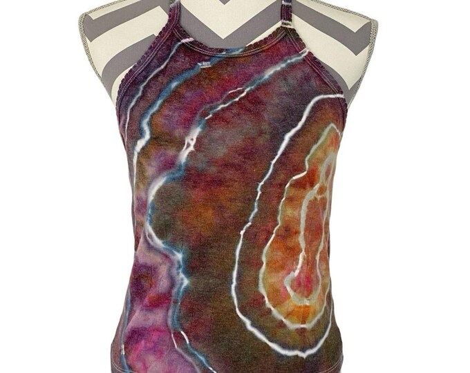 Handmade Geode Tie Dye Halter Tank Top Shirt Womens Size Medium Upcycled Pink
