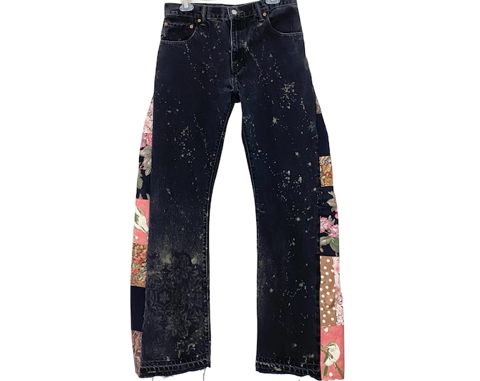 Levi’s 517 Custom Jeans Waist Size 30 Womens Size 10 Black Patchwork Upcycled Levis Rare Unique Cool Free Shipping