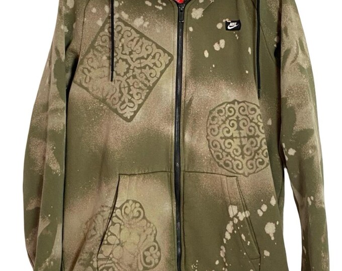 Custom Hoodie Sweatshirt OOAK Mens Unisex Size Medium Army Green Mandala