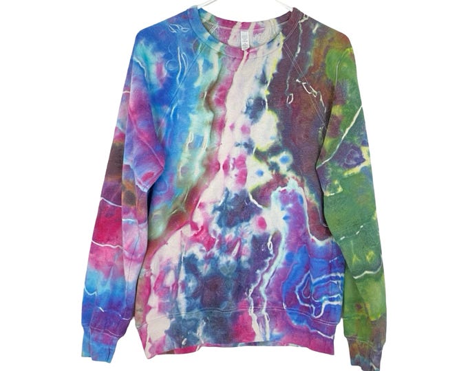 Handmade Tie Dye Sweatshirt Mens Size Medium Unisex Pullover Long Sleeve Crew Neck Colorful Shirt Hand Dyed Blue Greeen Free Shipping