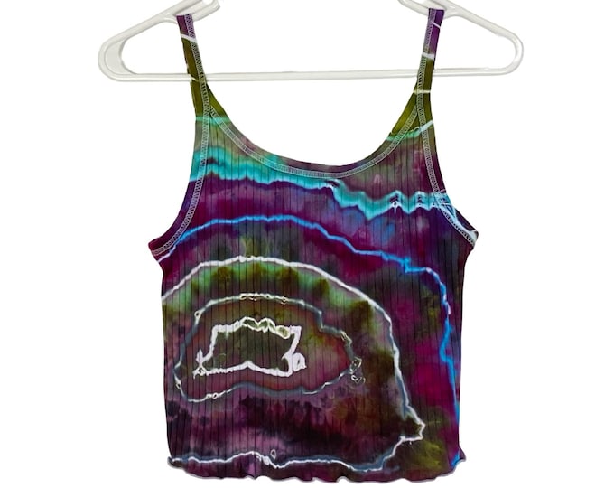 Handmade Geode Tie Dye Tank Top Crop Womens Small Cropped Ribbed Rainbow Shirt Free Shipping