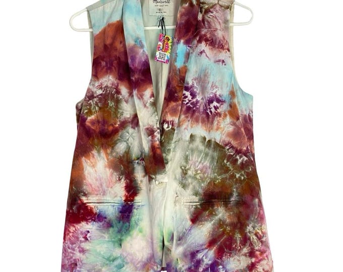 Handmade Ice Tie Dye Vest Womens Size Medium Blazer Colorful Peach Blue Pockets