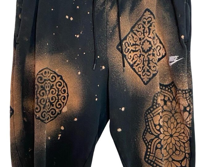 Custom Athletic Shorts Cut Offs Mens Size XL Unisex Floral Mandala Bleached