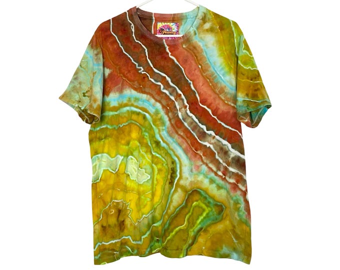 Handmade Geode Tie Dye Tee Tshirt Mens Size XL Crewneck Short Sleeve Multi Shirt Colorful Free Shipping