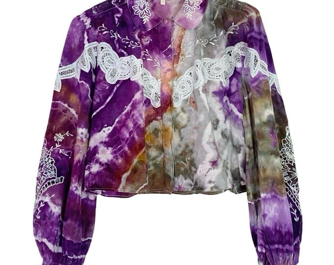 Custom Tie Dye Button Down Shirt Women Size XS Crop Top Love Shack Fancy