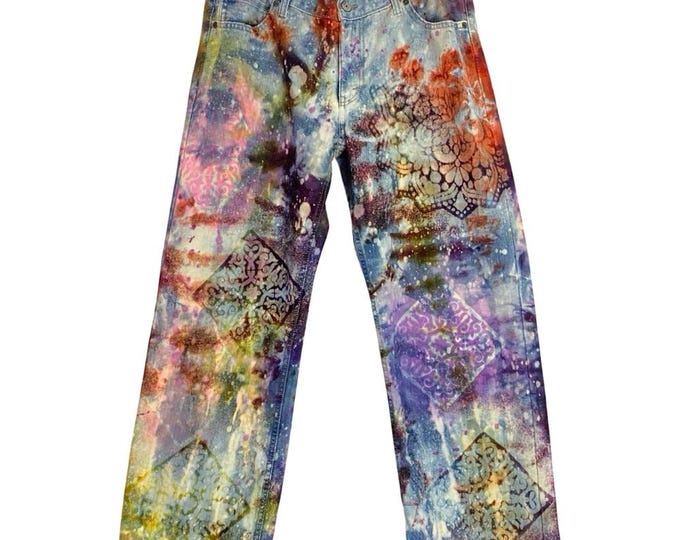 Levis 550 Tie Dye Jeans Waist 30 31 Womens Size 10 12 Large Levi’s Upcycled Pink Purple Multi Free Shipping
