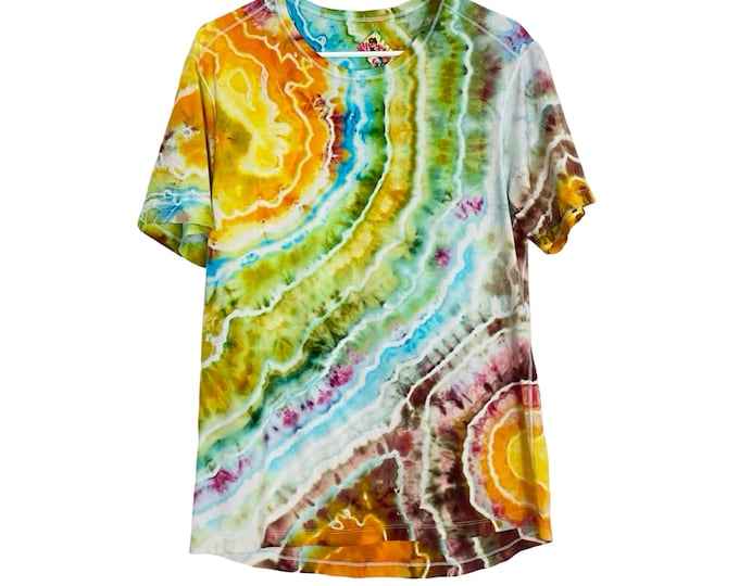 Handmade Pima Cotton Geode Tie Dye Tee Shirt Mens Size Medium Unisex TShirt Crewneck Short Sleeve Colorful Hand Dyed Free Shipping