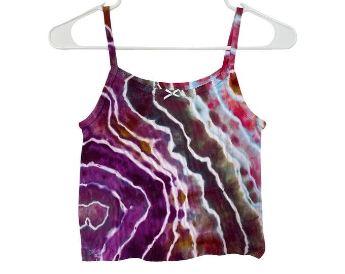 Geode Tie Dye Ribbed Tank Top Crop Womens Size Small Hand Dyed Colorful Art Upcycled Free Shipping