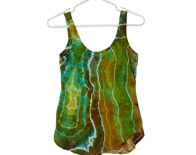 Upcycled Geode Ice Tie Dye Tank Top Womens Size XS Handmade Neon Green Shirt