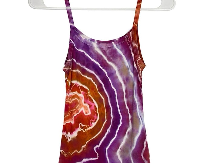 Upcycled Geode Tie Dye Tank Top Tee Womens Size XS Purple Rust Ribbed