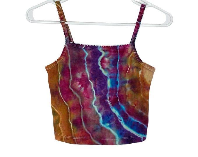 Handmade Geode Tie Dye Ribbed Tank Top Crop Womens Medium Small Pink Tan Blue Upcycled One Of A Kind Free Shipping