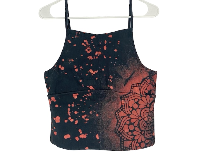 Free People Open Back Tank Top Womens Size Small FP Shirt Floral Stencil Black FP Black Shirt One Of A Kind Upcycled Free Shipping