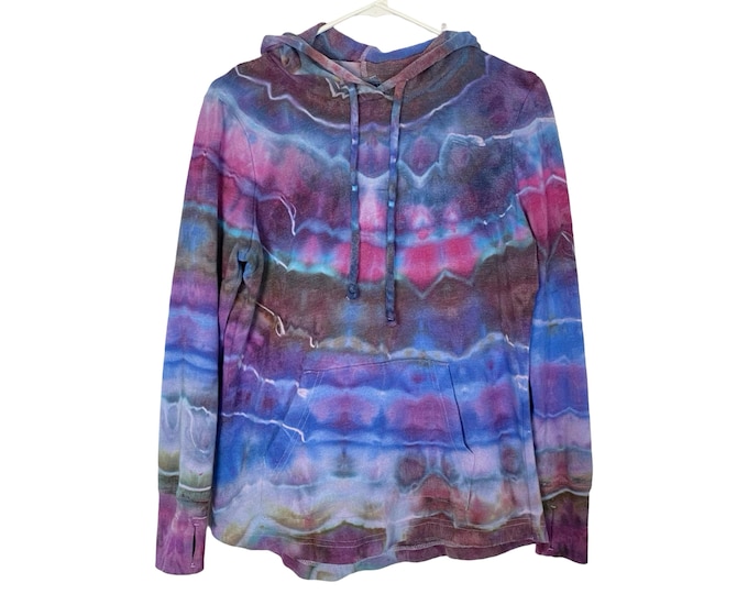 Handmade Geode Tie Dye Hoodie Womens Small Sweatshirt Pullover Pocket Pink Blue Free Shipping