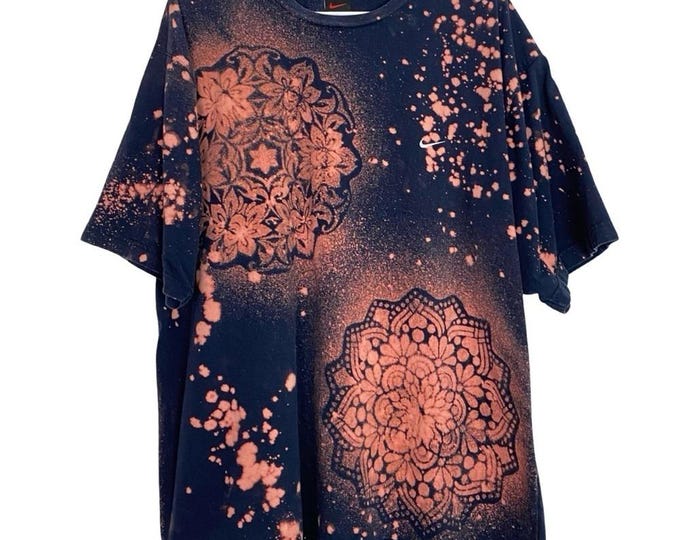 Upcycled Floral Tee Tshirt Mens Size XL Handmade Crewneck Short Sleeves Black