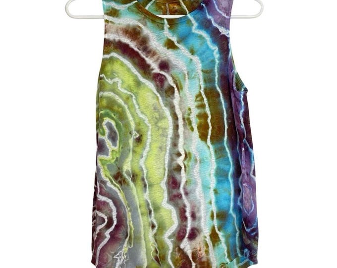 Handmade Geode Tie Dye Tank Top Womens Size Small Linen Shirt Upcycled Multi