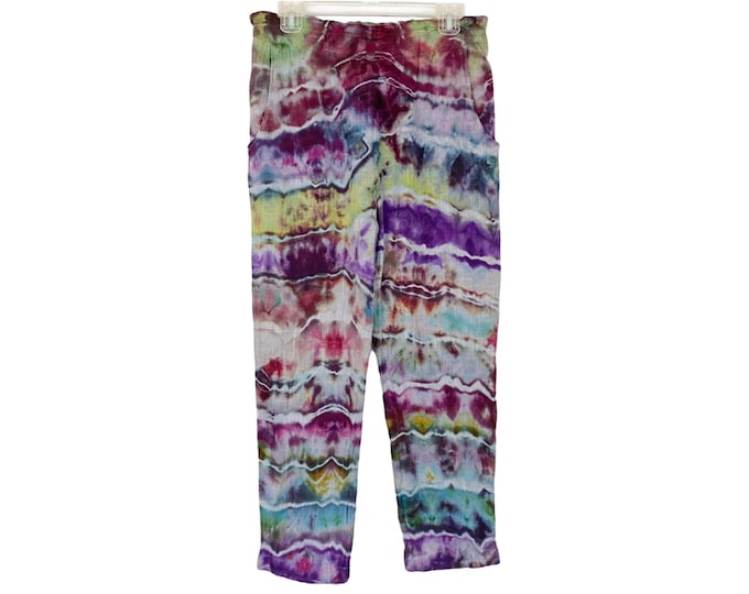 Free People Tie Dye Pants Womens Size 8 Medium Cotton Upcycled FP Colorful Cotton Pockets Upcycled Handmade One Of A Kind Free Shipping