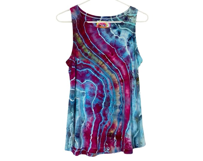 Geode Tie Dye Tank Top Shirt Womens Size Medium Upcycled Handmade Turquoise Blue Free Shipping