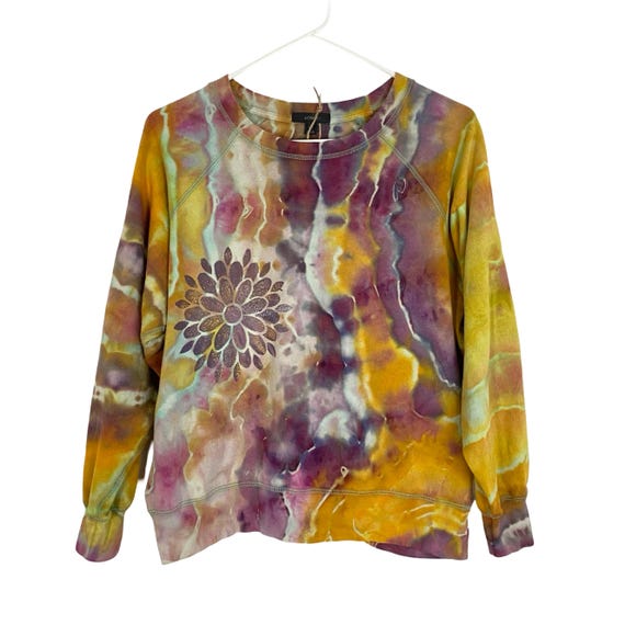 Upcycled Geode Tie Dye Sweatshirt Pullover Womens XS Handmade