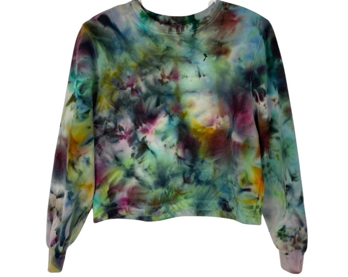 Custom Tie Dye Cropped Sweatshirt Pullover Womens Size Small Multicolored Handmade Upcycled Free Shipping
