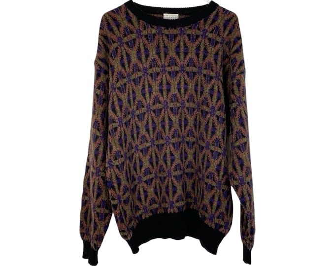 Vintage Grandpa Sweater 90s Mens XL Unisex Oversized Black Purple Long Sleeve Free Shipping