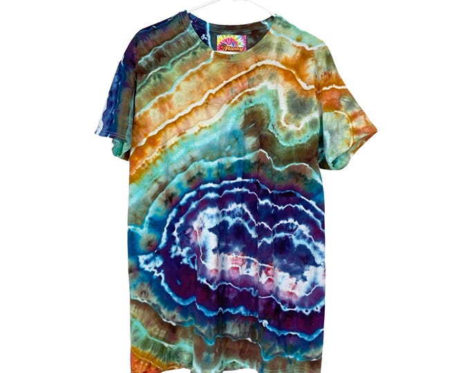 Handmade Geode Tie Dye Tee Tshirt Shirt Mens Size Large Cotton Crewneck Shirt Sl