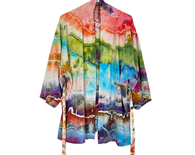 Storq Kimono Cardigan Wrap Womens Size Small Medium Maternity Multi Tie Dye Blue