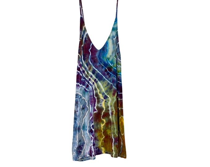 Handmade Geode Tie Dye Dress Womens Size Medium Deep Vneck Upcycled Colorful Free Shipping