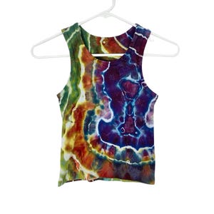 Handmade Geode Tie Dye Ribbed Tank Top Shirt Womens Size Small Purple Green Upcycled One Of A Kind Wearable Art Free Shipping