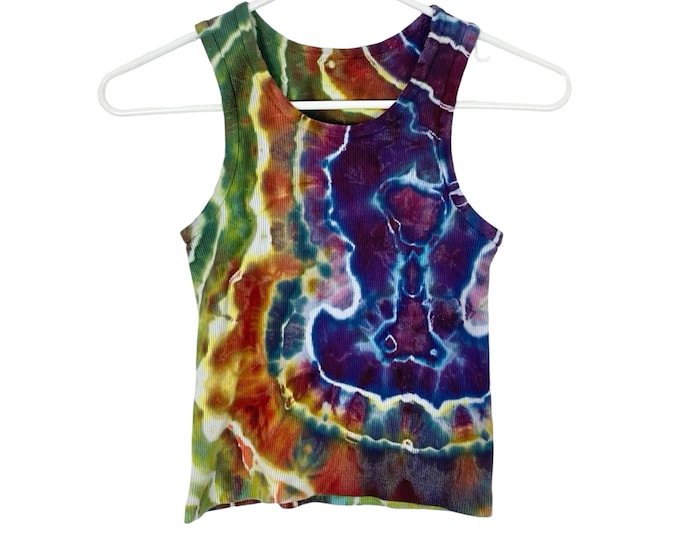 Handmade Geode Tie Dye Ribbed Tank Top Shirt Womens Size Small Purple Green Upcycled One Of A Kind Wearable Art Free Shipping