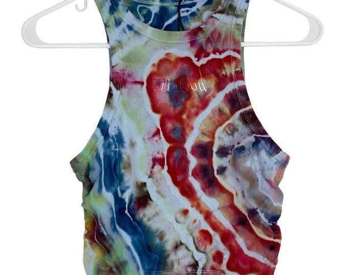Handmade Geode Tie Dye Ribbed Tank Top Womens Size Small Malibu Cropped